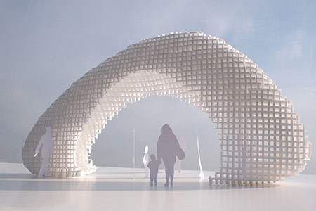 Clouds Up is a proposal for a sculptural wood gate inspired by a cloud and located in Kobe City.