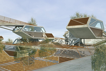Hybrid Forest is a system of elevated urban homes with a small footprint