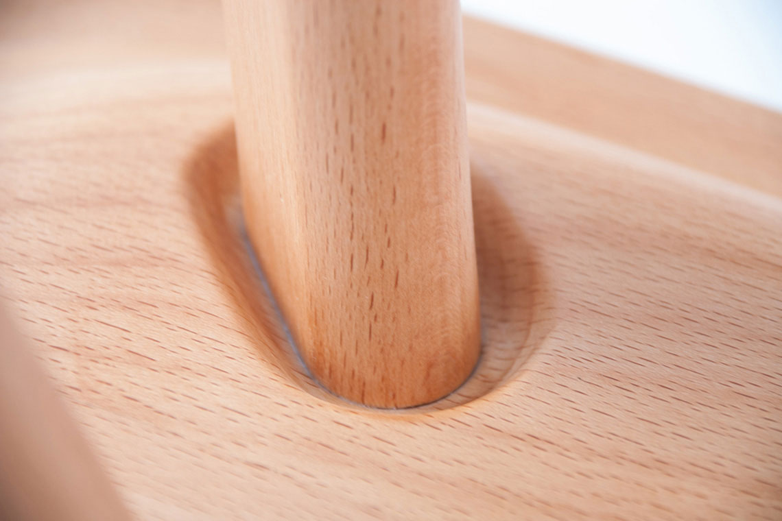 Atlas solid wood stool leg insertion detail by traditional mortise and tenon connection