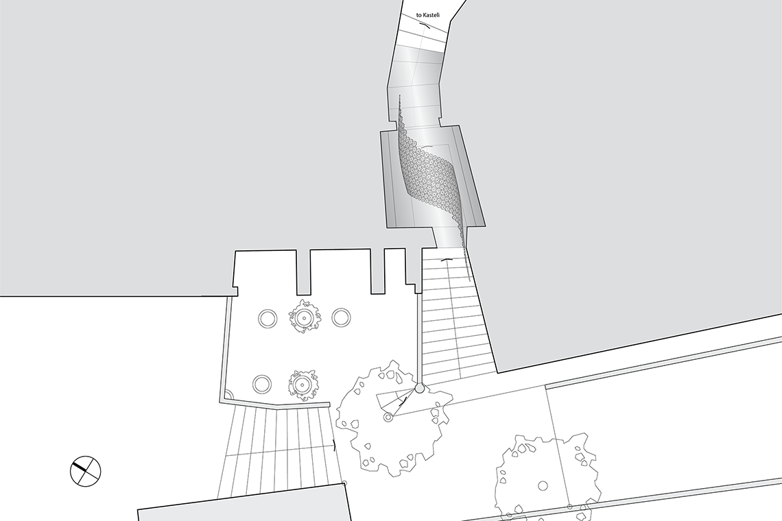 Plan drawing of Daphne Installation situated in Pyrgos tunnel, Santorini Island of Greece