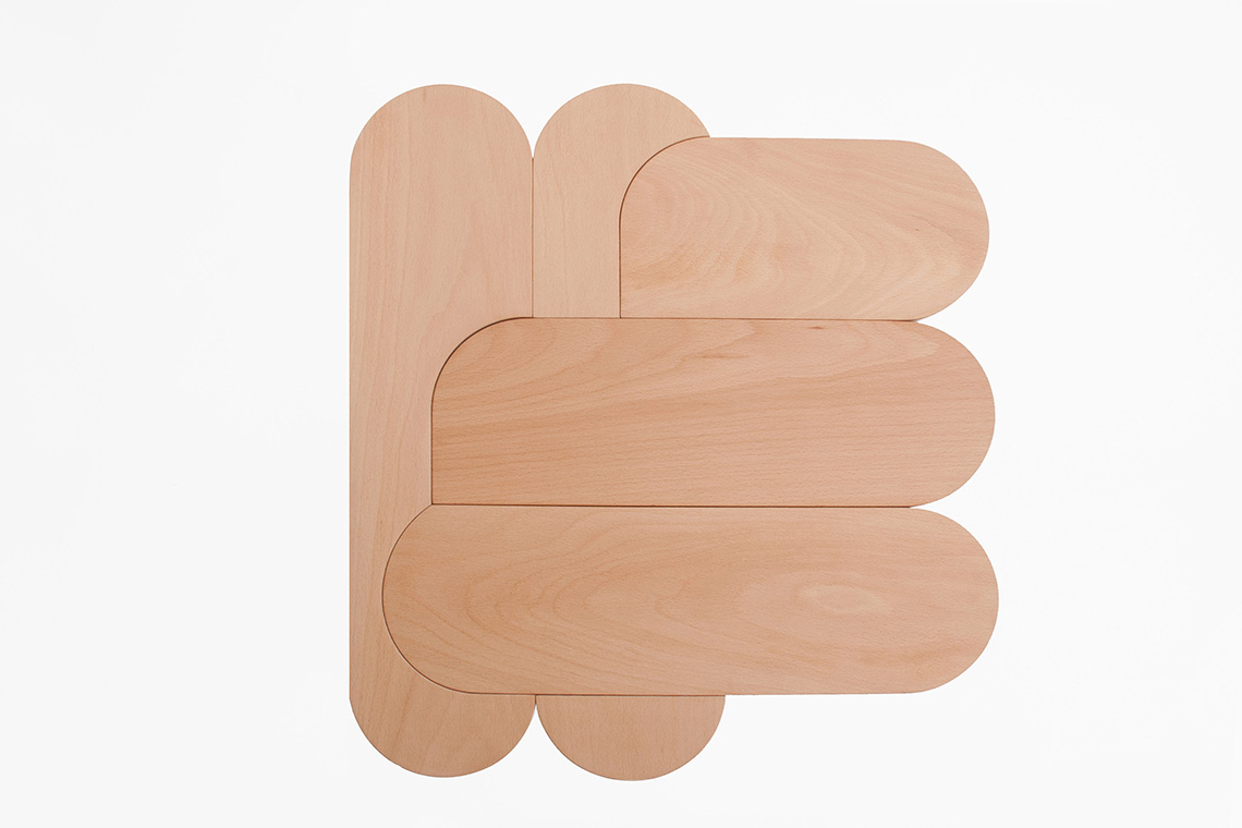 Top view of solid beech wood stool with a different pattern from Moku Plus collection