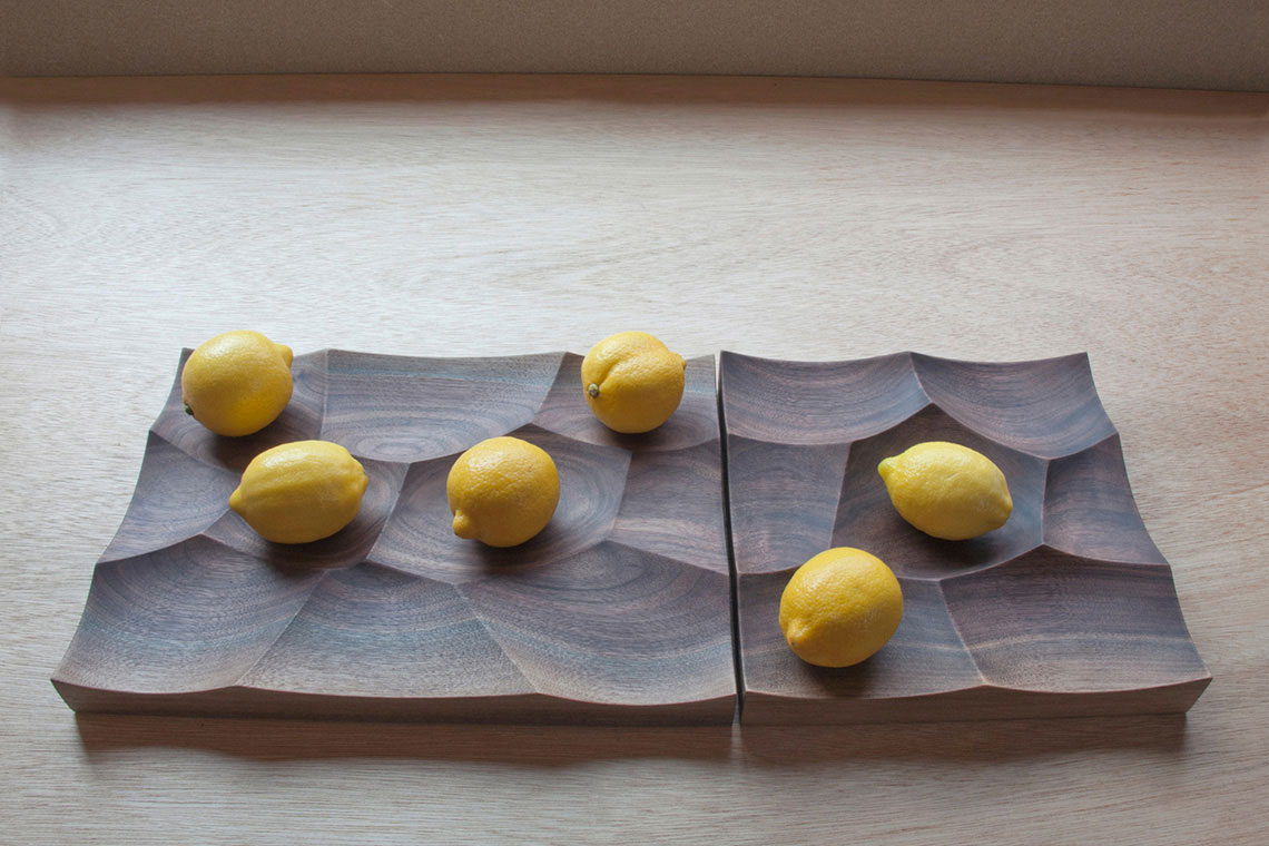 Small and Large Storm Trays fabricated in solid walnut wood with lemons