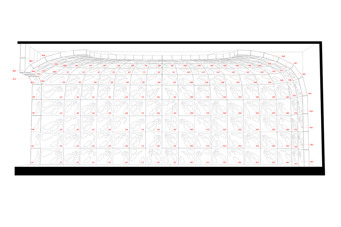 Section drawing for Hope Tree torus shape installation situated within a shipping container 