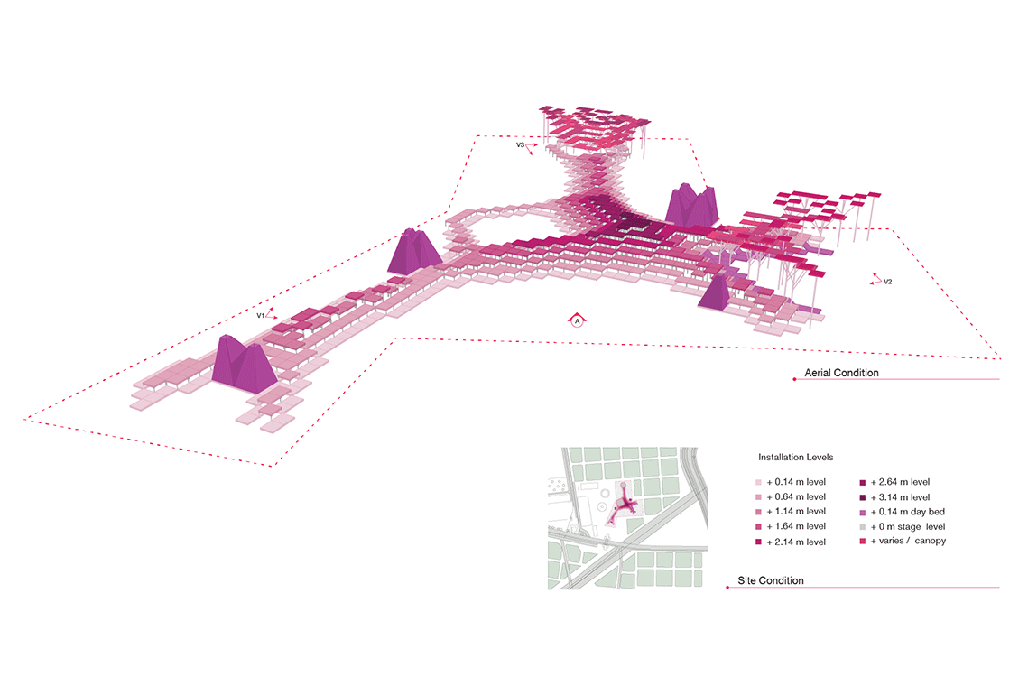 Roskilde Festival Proposal is an interactive tiered pallet landscape under the open sky